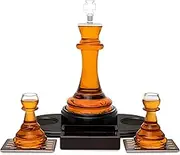 Krown Kitchen Chess Whiskey Decanter Set for Men with 2 Pawn Shot Glasses. Liquor Decanter, Whiskey Gift Set, Men. Decanter Set with Glasses for Alcohol