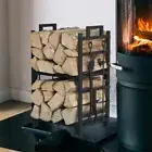 2 Layer Hearth Fireplace Log Holder Iron Fire Wood Rack with 4 Firepit Tools Set