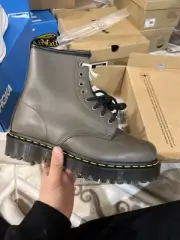 Dr Martens 1460 Bex Leather Khaki Grey Platform Boots Size 8M/9W
