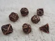 7 pc Coppertone Hollow Metal Skull Skeleton Polyhedral Dice Set