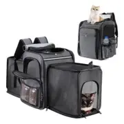 Pet Travel Carrier Backpack, Soft-Sided Breathable Mesh Cat Grey + Black Mesh
