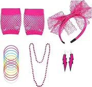 SAHENITEANA 80s Costumes for Women,80s Accessories Costumes for Women Girls Including Headband Earrings Fishnet Gloves Necklace Bracelets, Women's for 1980s Theme Party Outfits