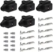 eMagTech 5 Sets 2 Pin Female Socket Connectors with Sockets and Gaskets Female Sensor Plug Kit Compatible with VW Audi 1J0973702 Car Repair Kit