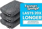 Grill Rescue Heavy Duty Kitchen Sponge - Lasts 20x Longer, Scratch-Free, Safe for Non-Stick Cookware - Cut Resistant, Versatile Household, Bathroom & Outdoor Cleaning Supplies (3, Grey)
