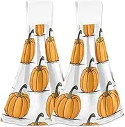 Simple Pumpkin White Personalized Hand Towel with Hanging Loop Oven Fingertip Towel Absorbent Cute Kitchen Decorations Set of 2, 18.2 x 14 Inch