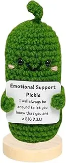 ALINUOYQ Handmade Emotional Support Pickled Cucumber Gift with Positive Card Cute Crochet Christmas Pickle Knitting Emotional Support Pickle Cucumber Birthday Gifts for Women Men