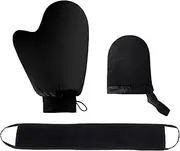 Tanning Mitt Set for Self-Tanning Mousse and Lotions - Elastic Tanning Gloves with Finger Slots for Back Applicator - Washable and Reusable Body Self Tanner Mitts (Black)