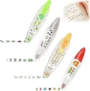 Infinite Decorative Pens, Animal Press Type Decorative Pens, DIY Cute Animals Press Type Pen for Scrapbooking, Cute Lace Diary Decoration Correction Tapes (4pcs Animal 2)