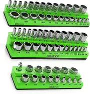 Olsa Tools 3PCs Magnetic Socket Organizer Socket Holder Kit SAE Green