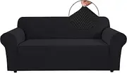 High Stretch Sofa Cover 1 Piece Couch Shield Machine Washable Stylish Furniture Cover/Protector with Spandex Jacquard Checked Pattern Fabric (Sofa, Black)