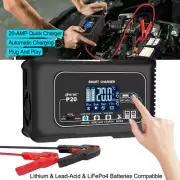 20 Amp Car Smart Battery Charger Maintainer Trickle Charger for Lithium LiFePO4