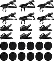 12Pcs Lavalier Microphone Clip Metal Tie Clips with 12Pcs Foam Windscreen Cover, Lapel Microphone Replacement Kit, Shirt Clip, Metal Lapel Mic Clips Sponge Cover Kit Mental Lavalier Microphon