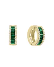 Emerald and Diamond Hoop Earrings in 14K Yellow Gold