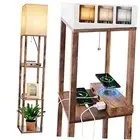 Floor Lamp with Shelves, Shelf Lamp with Wireless Charger & USB A+C Ports & 2