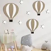 Soaoo 9 Pcs Hot Air Balloon Decorations Nursery Wall Decor Boho Wooden Sign Baby Shower Decorations for Bedroom Classroom Playroom Wall Art