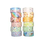 12 Rolls Washi Tape Set Cute Pattern Gold Foil Masking Tape 15mm Wide Adhesive Decorative Tape Sticker for DIY Crafts Journals Planners Scrapbooking Card