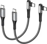 Silkland 240W Short USB C to USB C Cable(0.15M, 2Pack), Right Angle USB C Fast Charging Cable, Braided Type C Charger Cord for PD3.1, 100W, 60W, Compatible with iPhone 16/15,MacBook, Pixel, Samsung