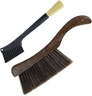 2 Pcs Coffee Grinder Brush and Hand Broom, Removable Dusting Espresso Machine Cleaning Brush Barista Tools, Heavy Duty Wood Dust Broom Bench Brush for Counter