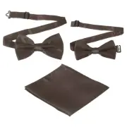 Bow Tie for Men, Adjustable Bow Ties with Pocket Square(Dark Coffee, 2Size)
