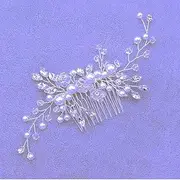 [JIALWSJWAN] Bridal Hair Comb Clip Pin Rhinestone Pearl Wedding Hair Accessories for Engagements, Christenings, Parties, and Proms，Silver