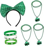 [Ipetboom] 1set Festive Shamrock Accessory Women Green Headband Necklace and Bracelet for Patrick's Day Celebrations and Parties