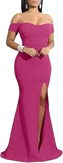 [YMDUCH] Women's Off Shoulder High Split Long Formal Party Dress Evening Gown
