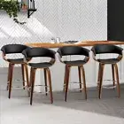 Set Of 4 Swivel Wooden Bar Stools PU Leather Padded Kitchen Bar Café Chairs