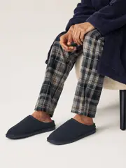 Navy Blue Faux Fur Lined Signature Suede Mule Slippers (642914) | $55