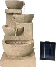 4 Tier Cascading Bowls Solar Water Feature Water Fountain in Brown