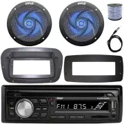 Pyle 1-DIN Boat CD Receiver W/Install Kit + Adapter Plate, 2x 5.25" LED Speakers