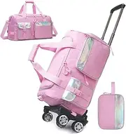 [Oruiji] Rolling Duffle Bag with Wheels Women Travel Bag with Wheels Weekender Bags for Women with Toiletry Bag, Pink