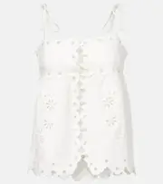 [Farm Rio] Farm Rio Embroidered cutout linen top AU 14 white