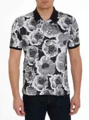 Robert Graham Men's Space Clouds Black Polo Shirt Size XL