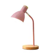 E27 Button Switch Wood Table Lamp Metal Shade Desk Light Bedside Reading Book Light Home Decor Light Source:3W Led White Light(Pink)