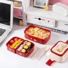 Cartoon Lunch Box Plastic Double Layer Food Container Portable for Student Kids