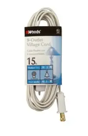 Woods 2188 Indoor Extension Cord With 9 Power Outlets (15 Feet, White)
