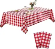 Plastic Tablecloths 137x274cm,Disposable Checkered Rectangle Tablecloth,Waterproof and Spillproof Table Covers for Party Supplies(2 Pack/Red)