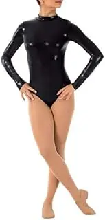 [IWEMEK] Women's Ballet Leotard Shiny Long Sleeve Body Wetlook Dance Ballet Leotard Gymnastics Leotard Metallic One Piece Patent Leather Bodysuit Overall Leotard Top Costumes XS-3XL