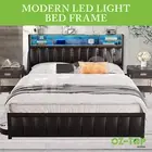 Bed Frame Double Size Bedroom Furniture Mattress Base Upholstered PU Metal RGB