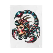 Velveteen Plush Blanket Traditional Scorpion Pinup Girl Tattoo Shop Retro Decor