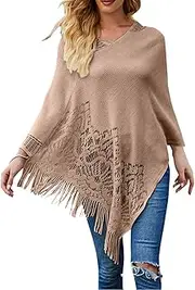 [Generic] plus Size Rain Coats for Women with Hood Autumn And Winter Fashion Cloak Top Shirt Solid Color Hedging Knitted Shawl Cloak With Hood Soft Warm Cloak Tops Women Winter Jacket