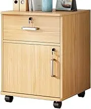 Wood 1 Drawer Filing Cabinet with Lock for Small Spaces Office Storage Cabinet Beige Color Wheel Slide Side Cabinet
