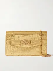 [Versace] Versace - Metallic Croc-effect Leather Clutch - Shiny gold - One size One size Gold