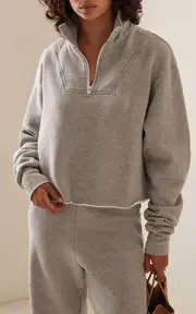 [Les Tien] Haley Cropped Half-Zip Cotton Sweatshirt