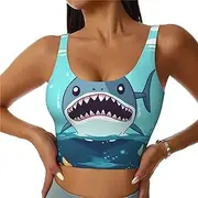 [LHDGBNV] Sports Bras for Women, U Back Removable Womens Tank Tops Shark Floating in Water Funny Yoga Print Workout Bras