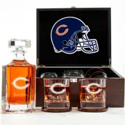Chicago Bears - Engraved Football Whiskey Decanter and 2 Glasses In Wood Box
