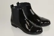 $285 NEW Bonpoint GIRL Girls Ankle Boots Patent Leather Low Heel Black Shoes 27