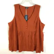 ModCloth Womens Size 4X Rust Tie-Back Button-Front V-Neck Tank Top Blouse