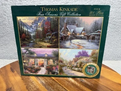 Thomas Kinkade Four Seasons 4x 500 Piece Jigsaw Puzzle Set Gift Collection New