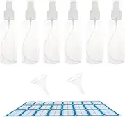 ZHIYE 6PCS Spray Bottle, 200ml Plastic Refillable Spray Bottle Clear Empty Fine Mist Atomiser Travel Bottle with Funnel and Labels for Cleaning Make-up Cosmetic Hair